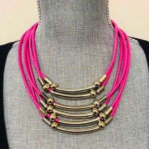 Layered Pink Cords with Gold Beads Statement Necklace-Boutique